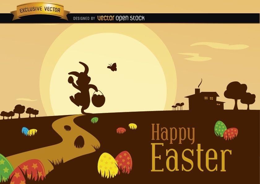 Easter Scene with Silhouette Landscape