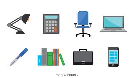 Flat Office Elements Vector Collection Flat Office Elements Vector Collection