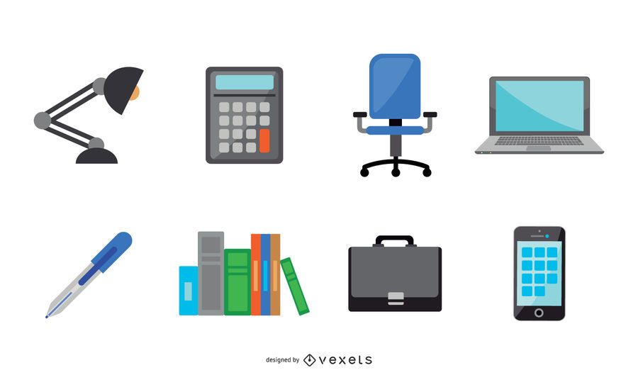 Flat Office Elements Vector Collection Flat Office Elements Vector Collection