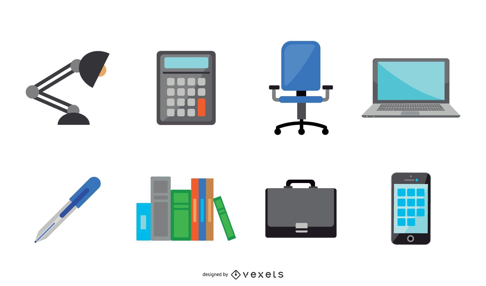 Flat Office Elements Vector Collection 