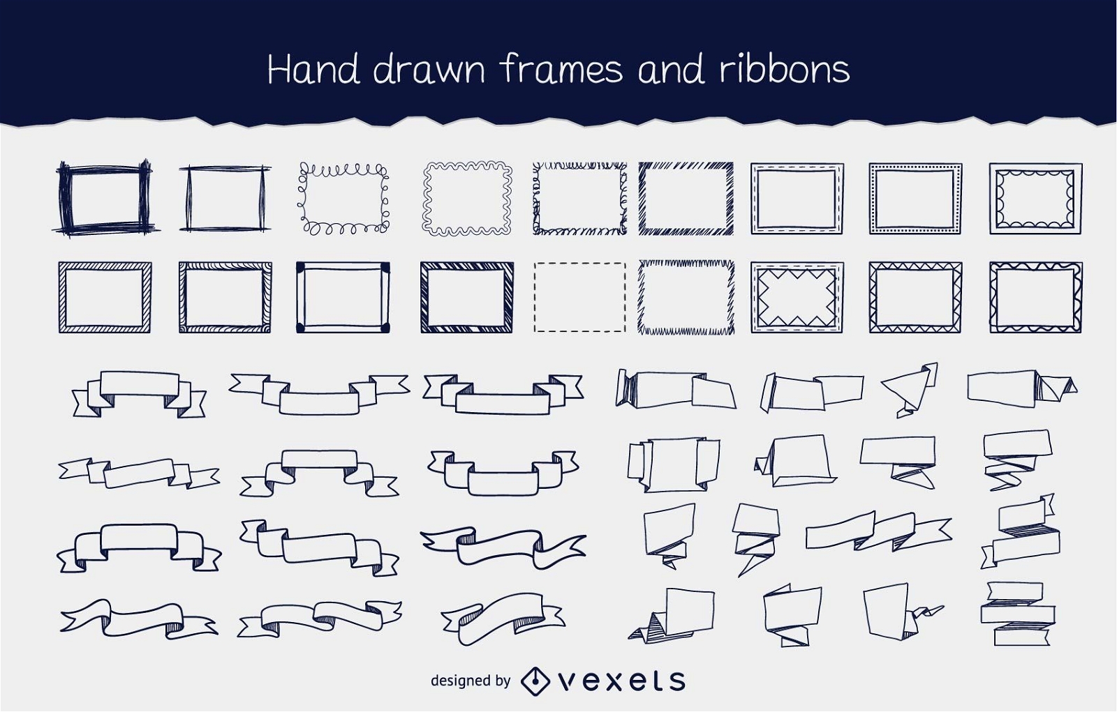 Hand Drawn Flowing Frame & Ribbon Pack