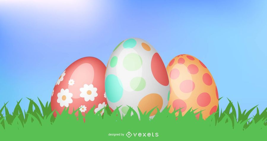 3 Easter Eggs on Green Grass 3 Easter Eggs on Green Grass