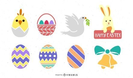 Colorido conjunto de iconos de decoración de Pascua