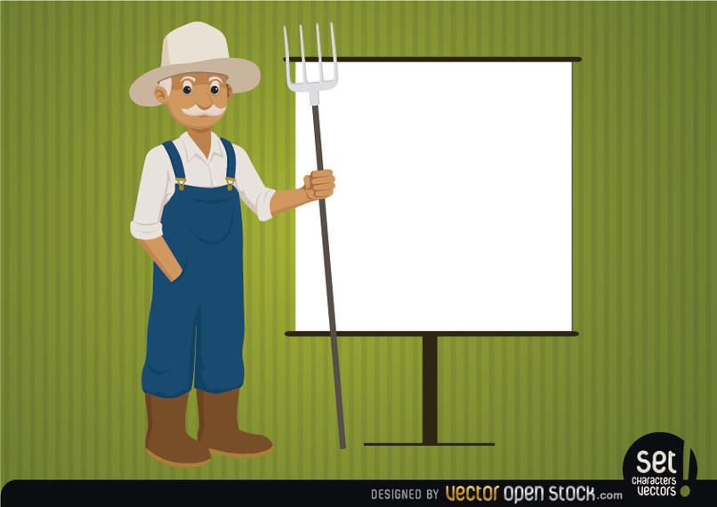 Agricultor com tela de apresentação Agricultor com tela de apresentação