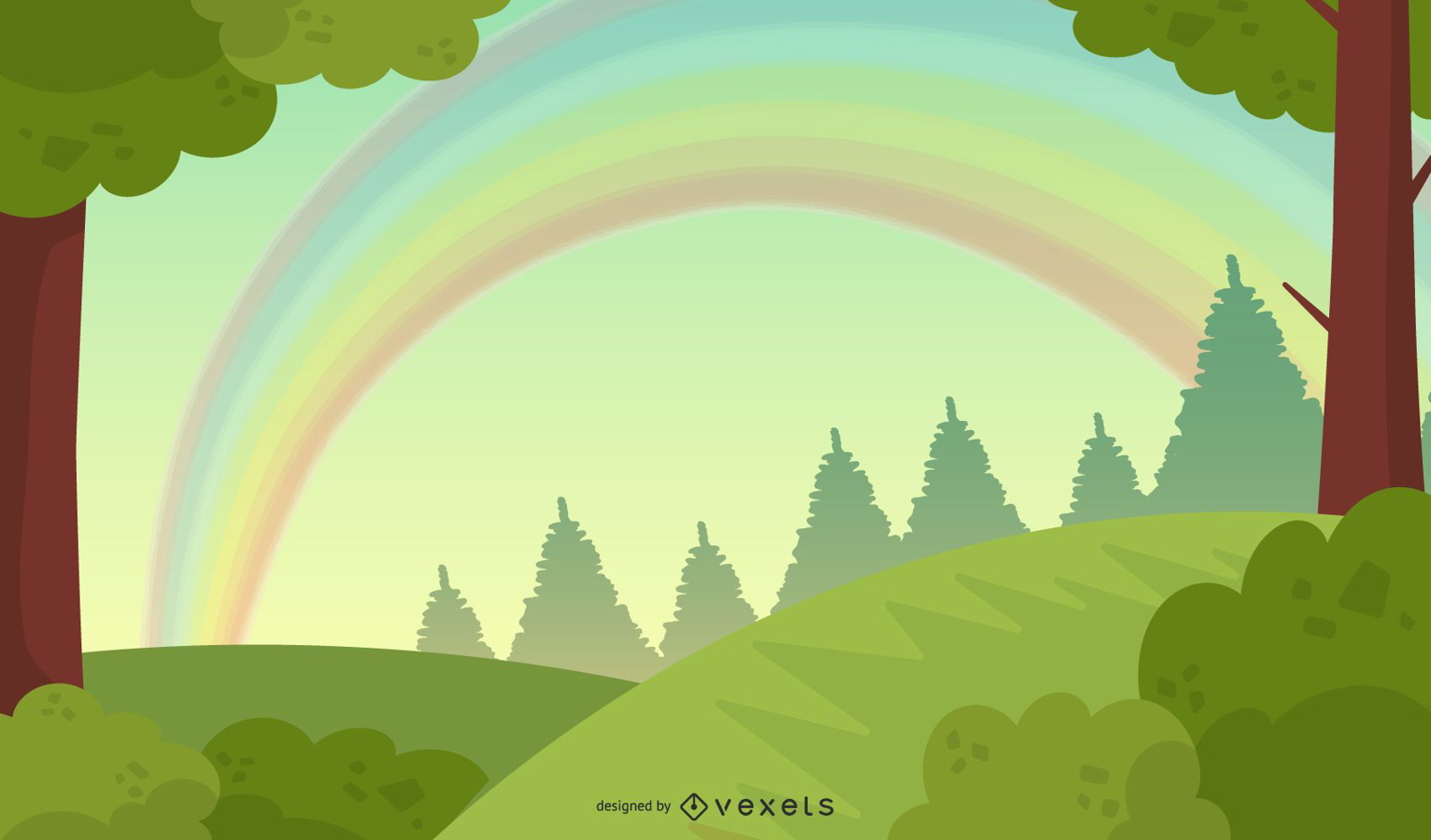 Pure Green Landscape with Rainbow