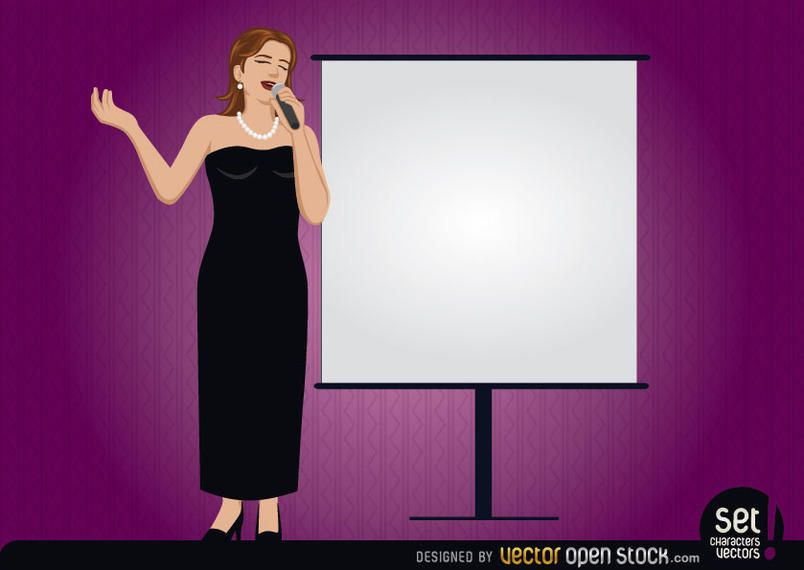 Female singer with a presentation screen Female singer with a presentation screen