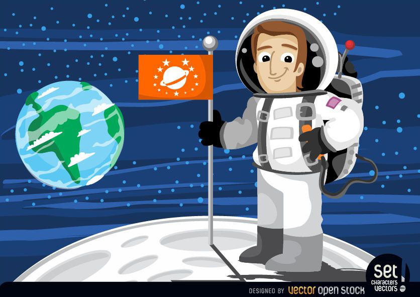 Astronaut mit Flagge im Mond