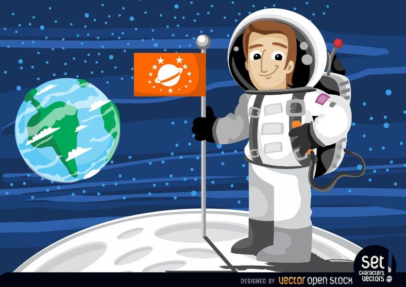 Astronauta com bandeira na lua