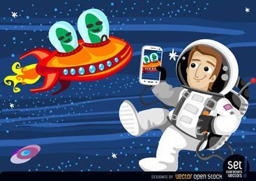 Astronaut photographing aliens in space