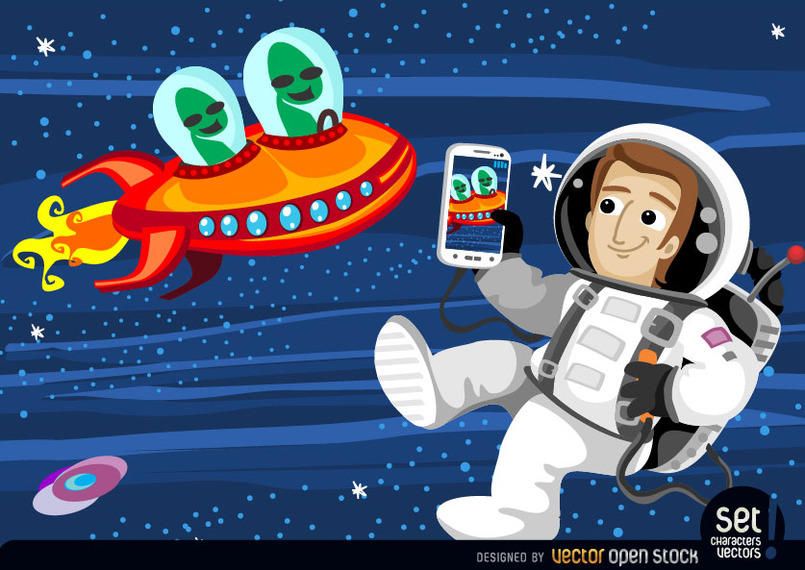 Astronaut photographing aliens in space Astronaut photographing aliens in space