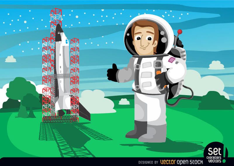 astronauta ao lado do lançamento do ônibus espacial astronauta ao lado do lançamento do ônibus espacial
