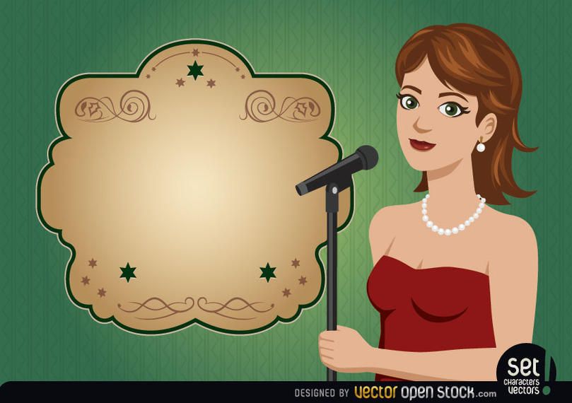 Jovem cantora com mensagem de anúncio Jovem cantora com mensagem de anúncio