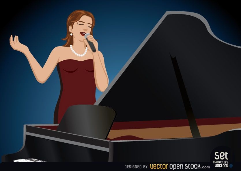 Cantora cantando atrás de um piano