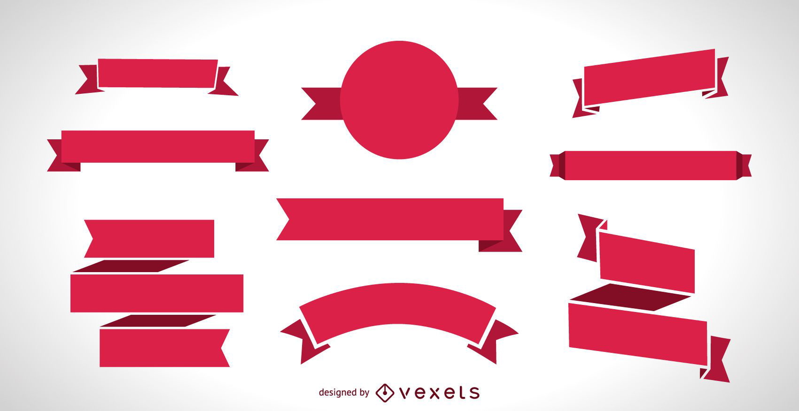 Flat Red Ribbon Banner Set