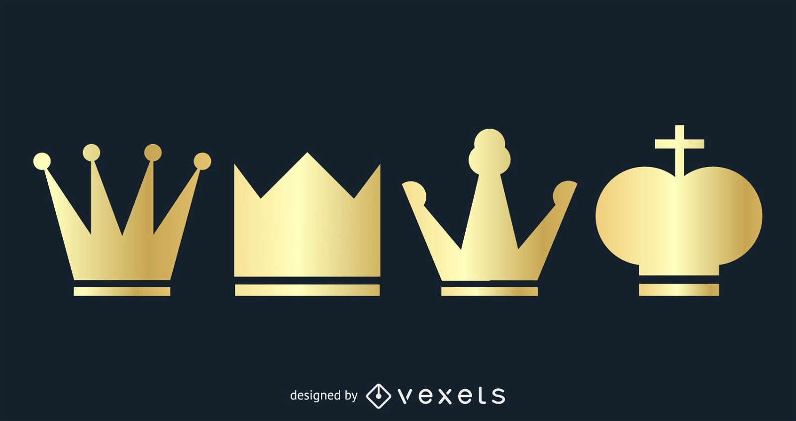 4 Golden Crowns in Flat Style