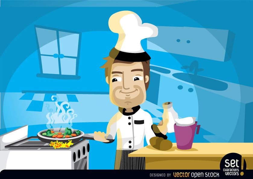 Chef cocinando en la cocina