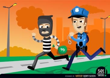 Policiais pegando um ladrão de banco