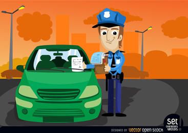 Oficial de tráfico multa un coche Oficial de tráfico multa un coche