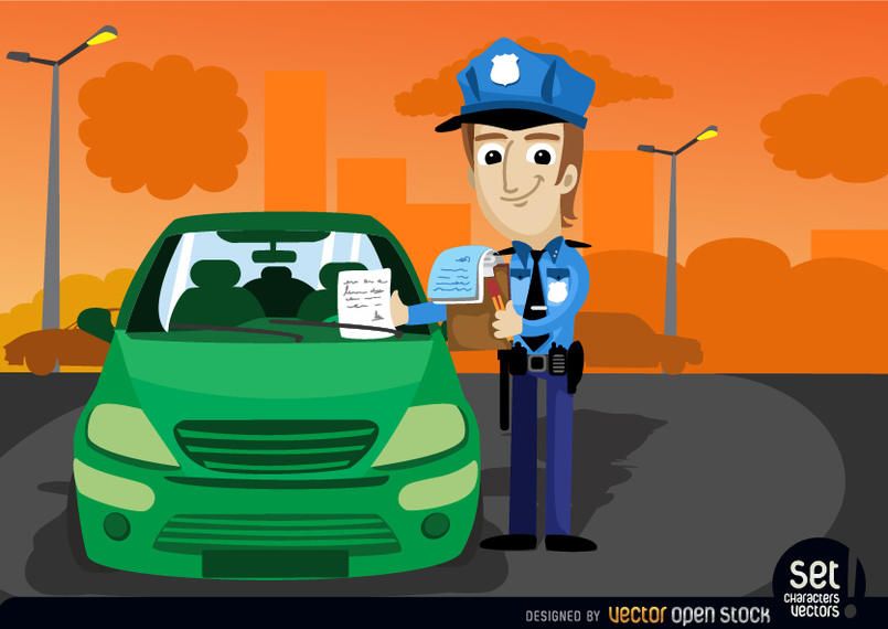 Oficial de trânsito bem um carro Oficial de trânsito bem um carro