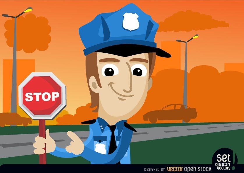 Policeman with stop warning