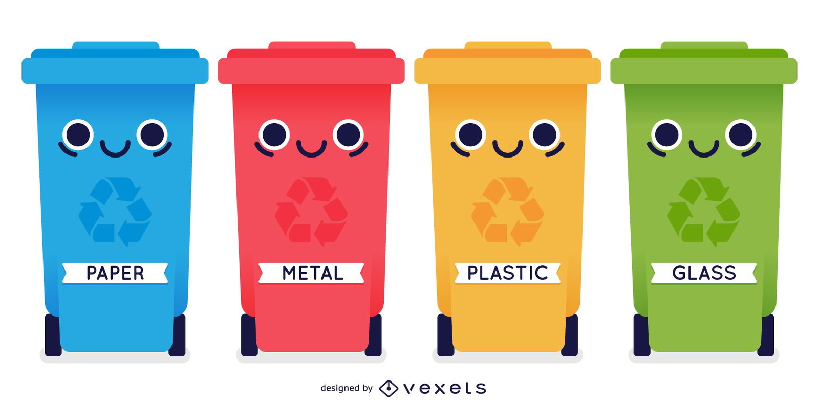 4 Funky Recycle Bin Containers Vector Download