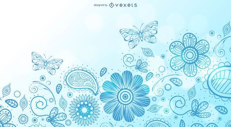 Fundo floral rodopiante com borboleta