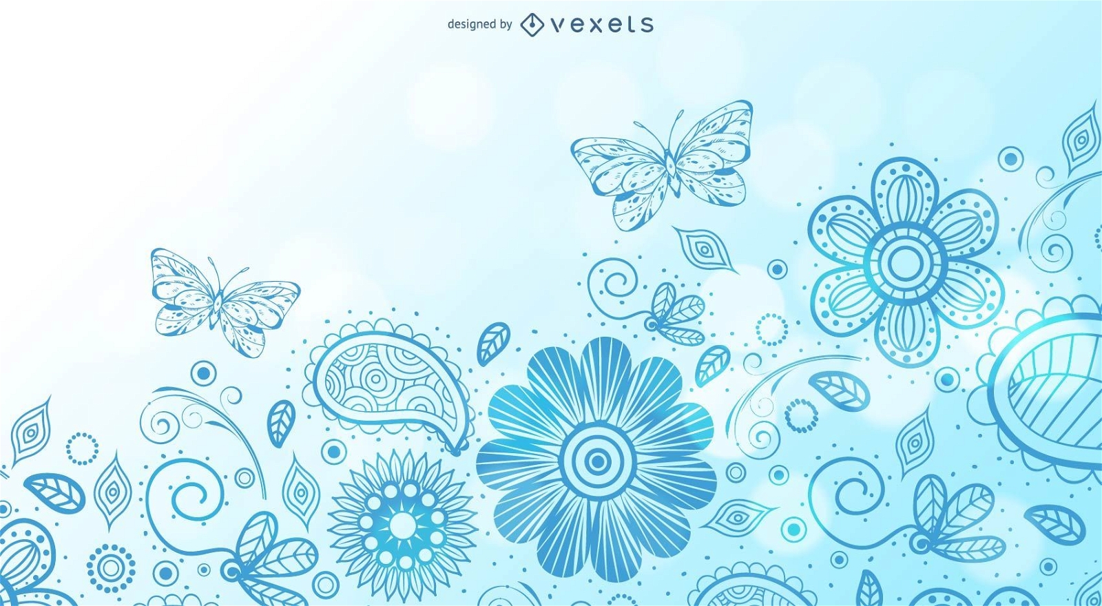 Swirling Floral Background with Butterfly