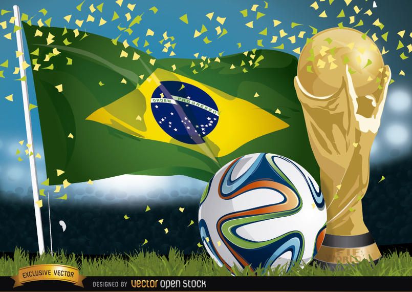 Brasil 2014 Fútbol, Bandera Y Trofeo - Descargar Vector