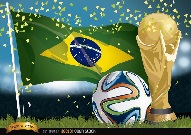 Brasil 2014 futebol, bandeira e troféu Brasil 2014 futebol, bandeira e troféu