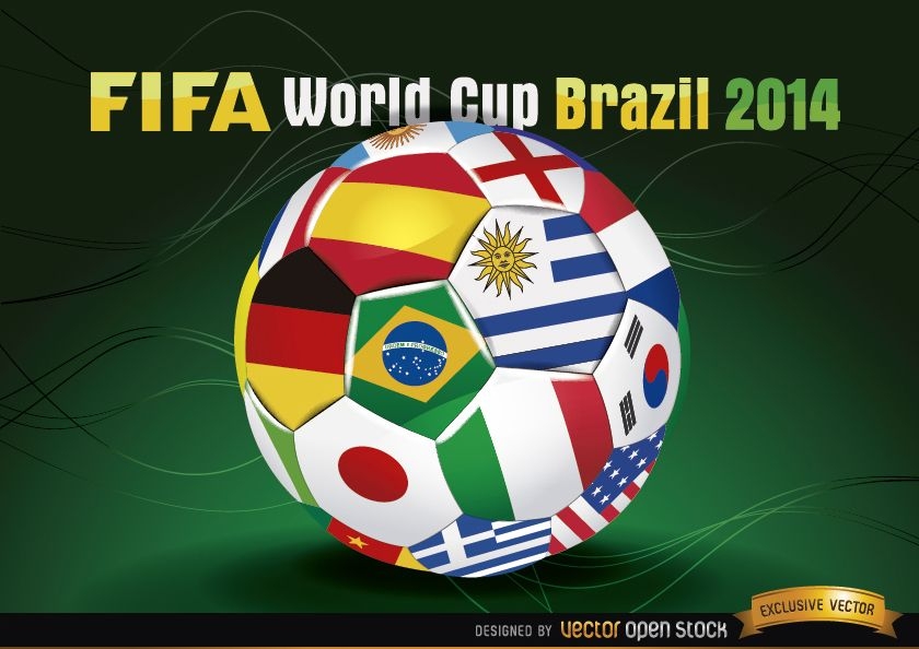 Futebol Brasil 2014 com bandeiras da equipe
