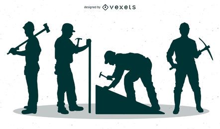 Silhuetas de homens de trabalho com picaretas