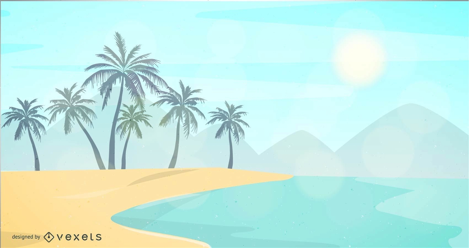 Playa tropical con resplandor de lente solar