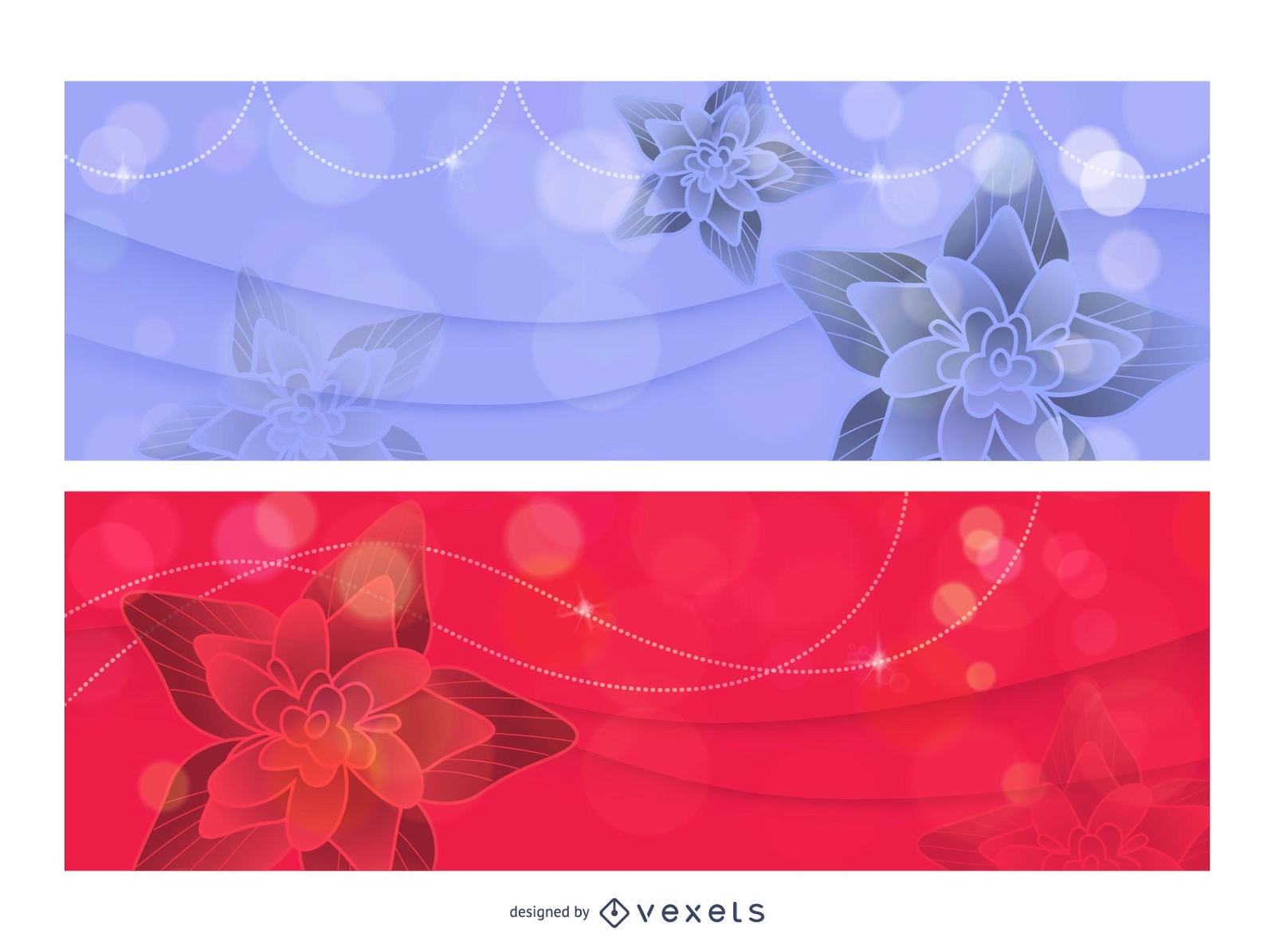 Glowing Banner Template with Red & Blue Lotus