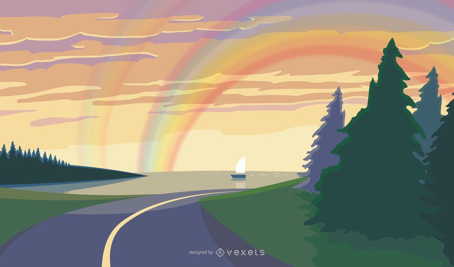 Fresh Nature Landscape with Rainbow Sky Fresh Nature Landscape with Rainbow Sky