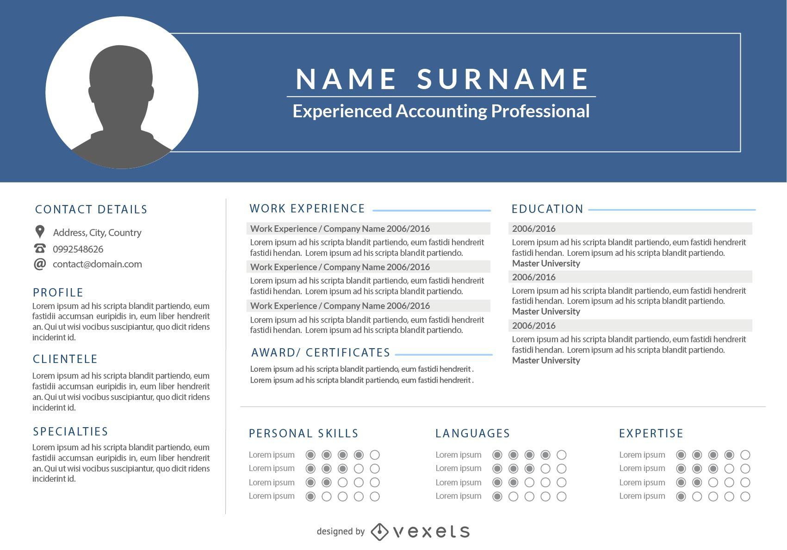 Classic 1 Page Resume Template - Vector Download