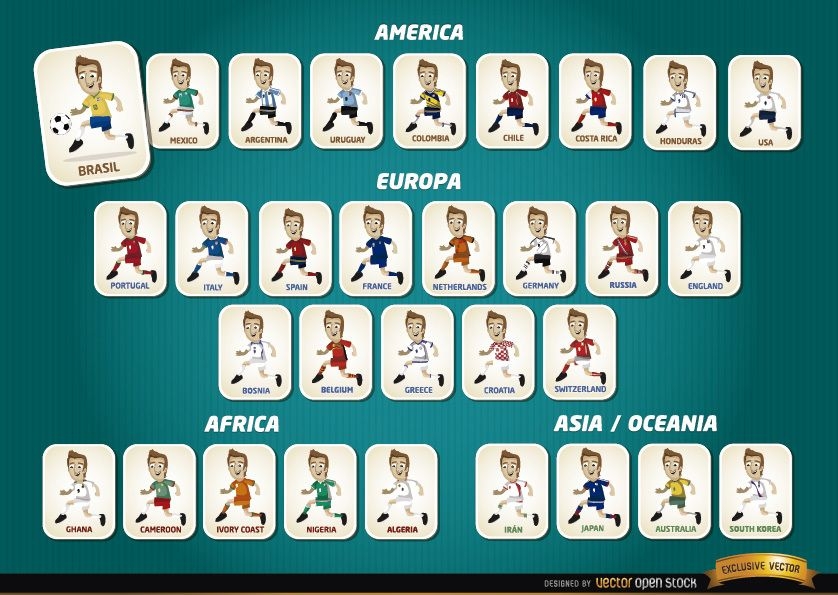 Equipos de jugadores de f?tbol de dibujos animados Brasil 2014