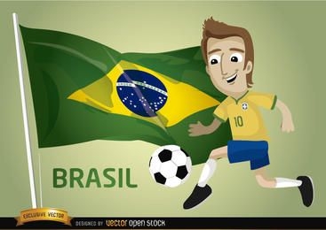 Brasil football cartoon player flag