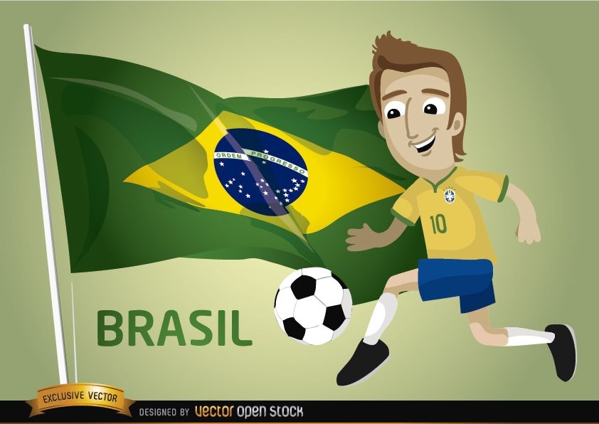Bandeira de jogador de desenho animado de futebol do Brasil