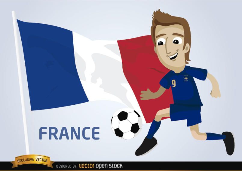 Futbolista de Francia con bandera Futbolista de Francia con bandera