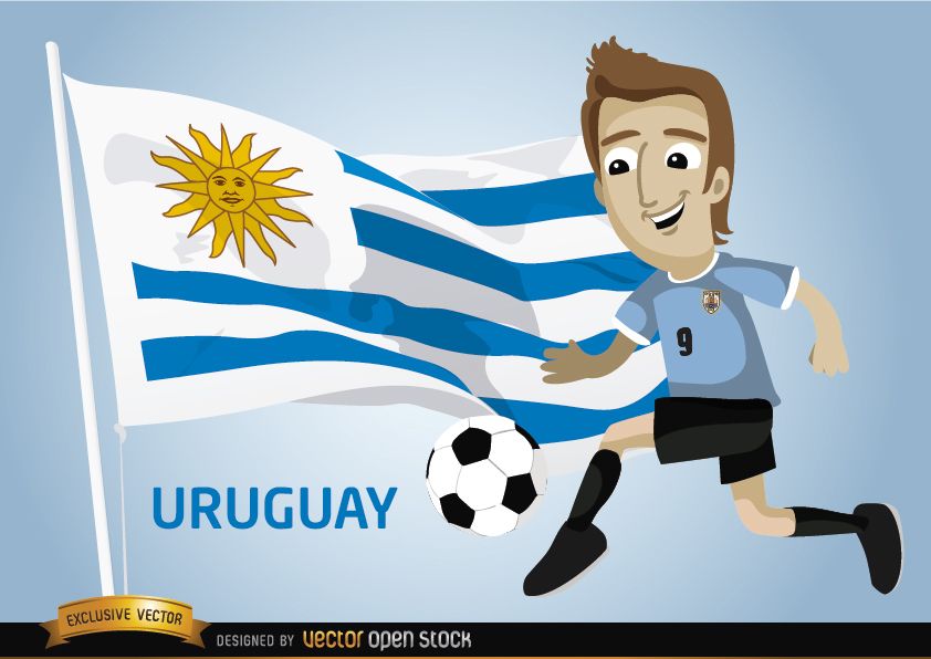 Uruguayischer Fußballspieler mit Flagge