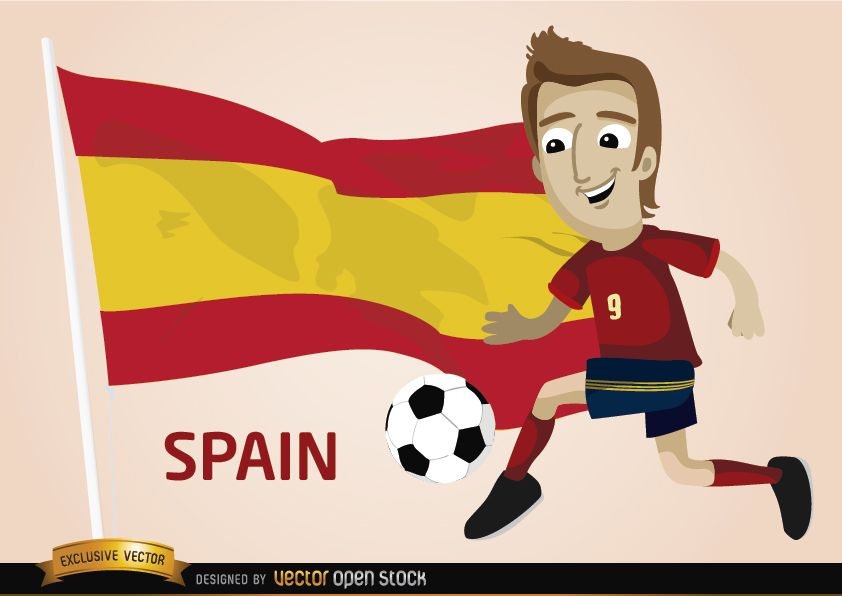 Jogador de futebol da Espanha com bandeira