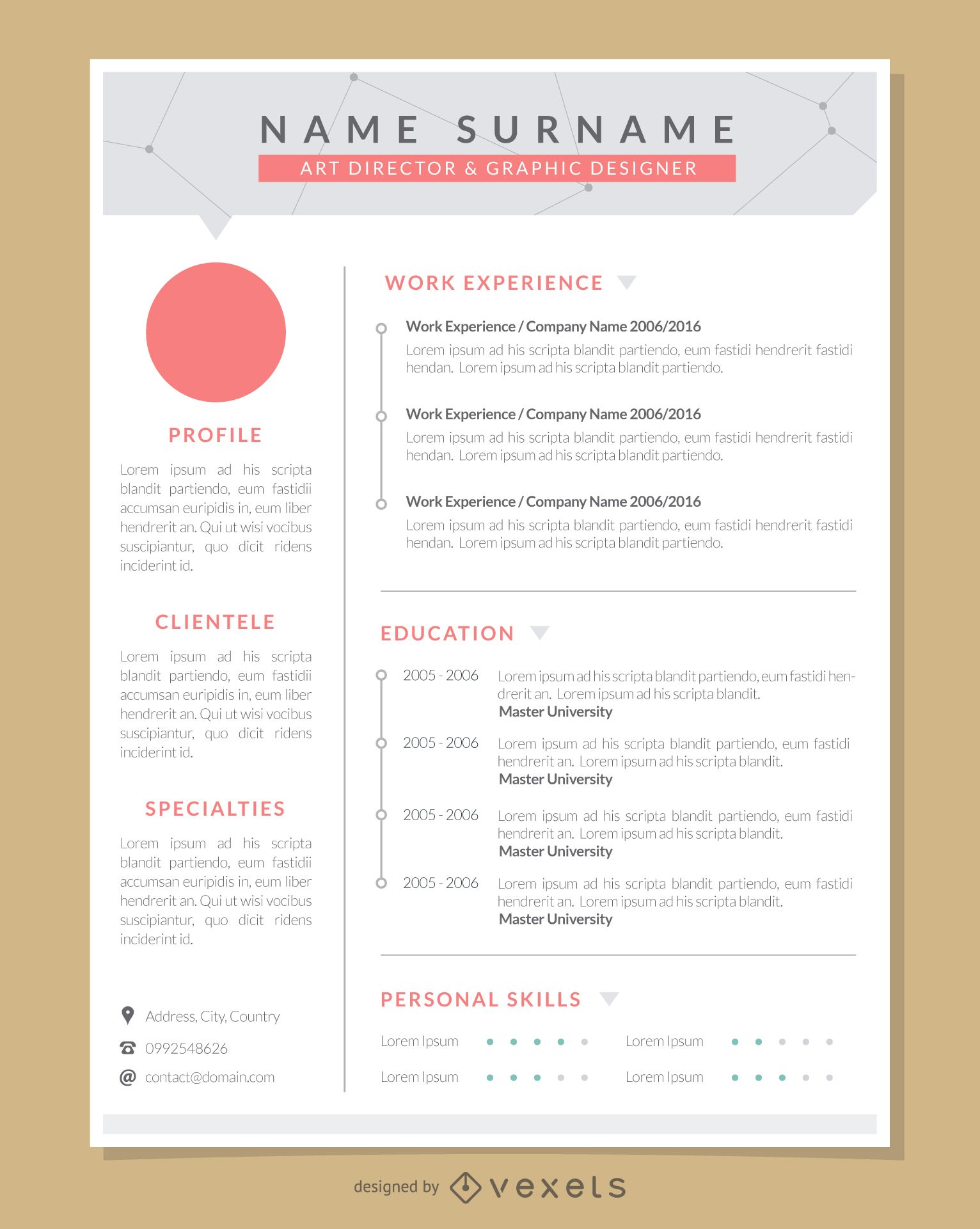 Graphic Artist Pro Resume Template Vector Download