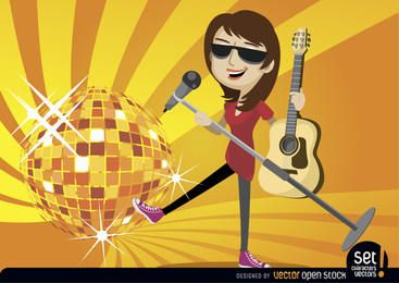 Female singer guitarist with disco ball