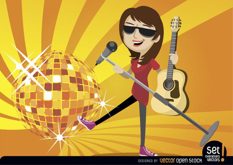 Female singer guitarist with disco ball Female singer guitarist with disco ball