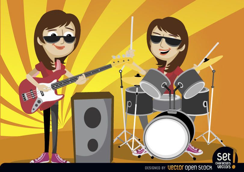 Girls performing with bass and drums Girls performing with bass and drums