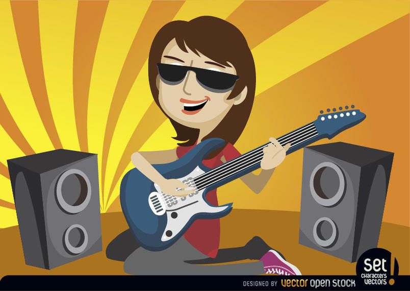 Mujer guitarrista meciéndose sobre sus rodillas Mujer guitarrista meciéndose sobre sus rodillas