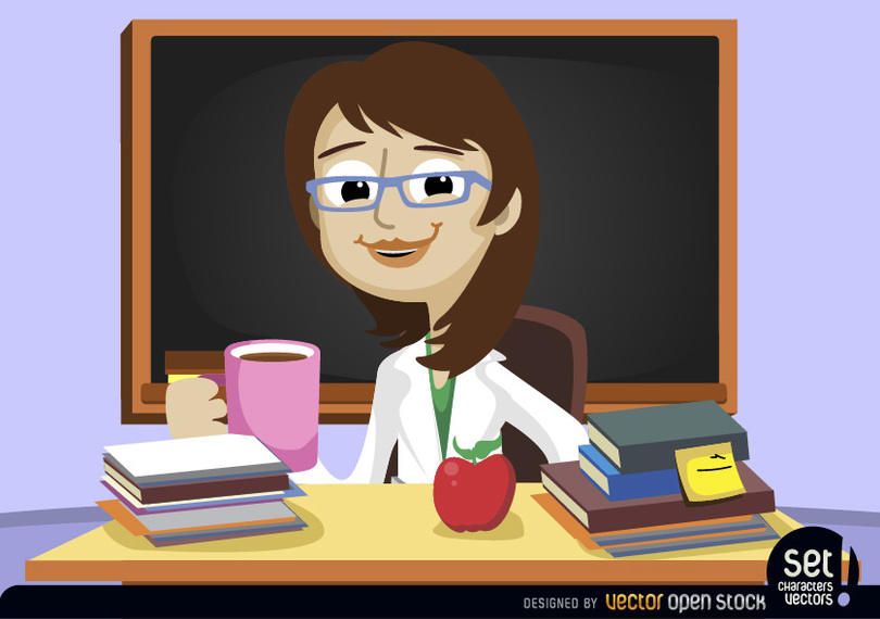 Teacher behind classroom desk Teacher behind classroom desk