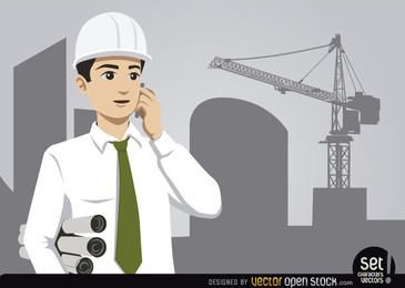 Engineer with construction and crane