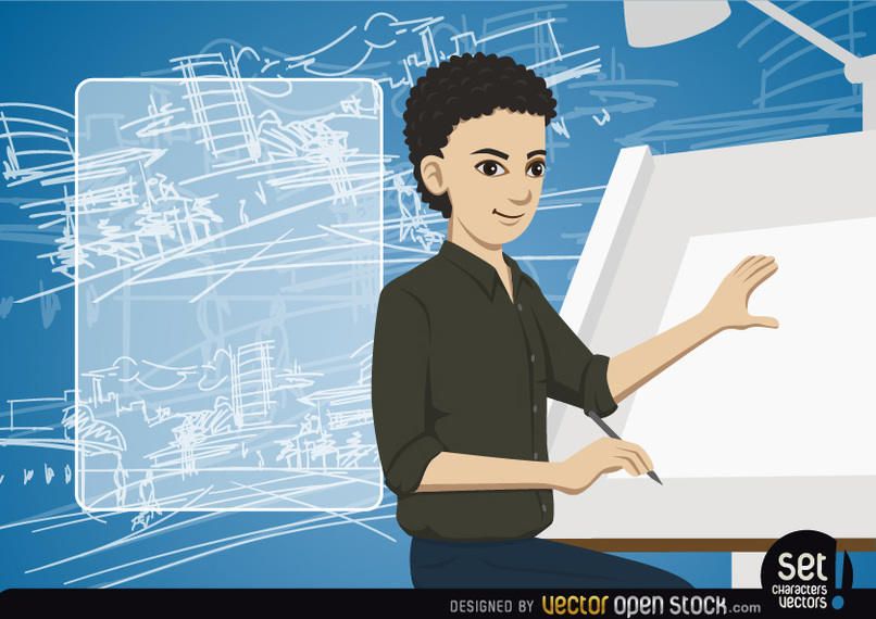 Young Architect making a drawing with message Young Architect making a drawing with message