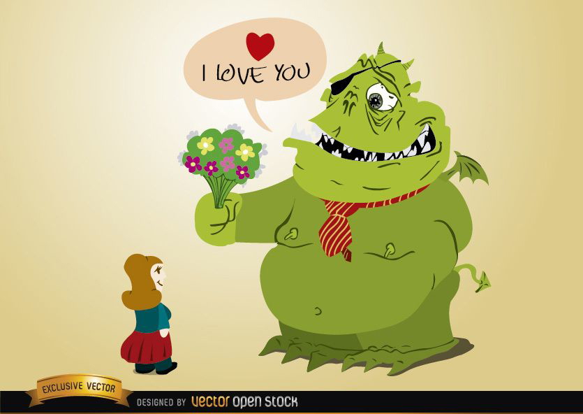 Monster love with flowers for girl